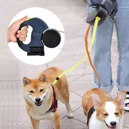 Retractable Dual Dog Leash with 360° Swivel & Reflective Lead