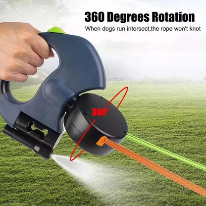 Retractable Dual Dog Leash with 360° Swivel & Reflective Lead
