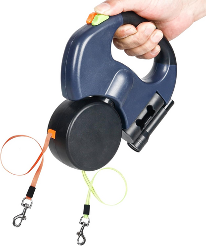 Retractable Dual Dog Leash with 360° Swivel & Reflective Lead