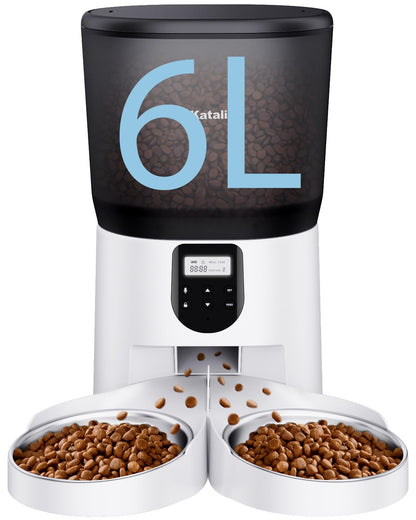 6L Automatic Pet Feeder for 2 Pets – 30 Portion Control, Voice Recording & Dual Power Backup