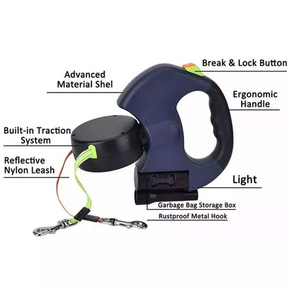 Retractable Dual Dog Leash with 360° Swivel & Reflective Lead