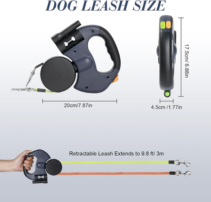 Retractable Dual Dog Leash with 360° Swivel & Reflective Lead