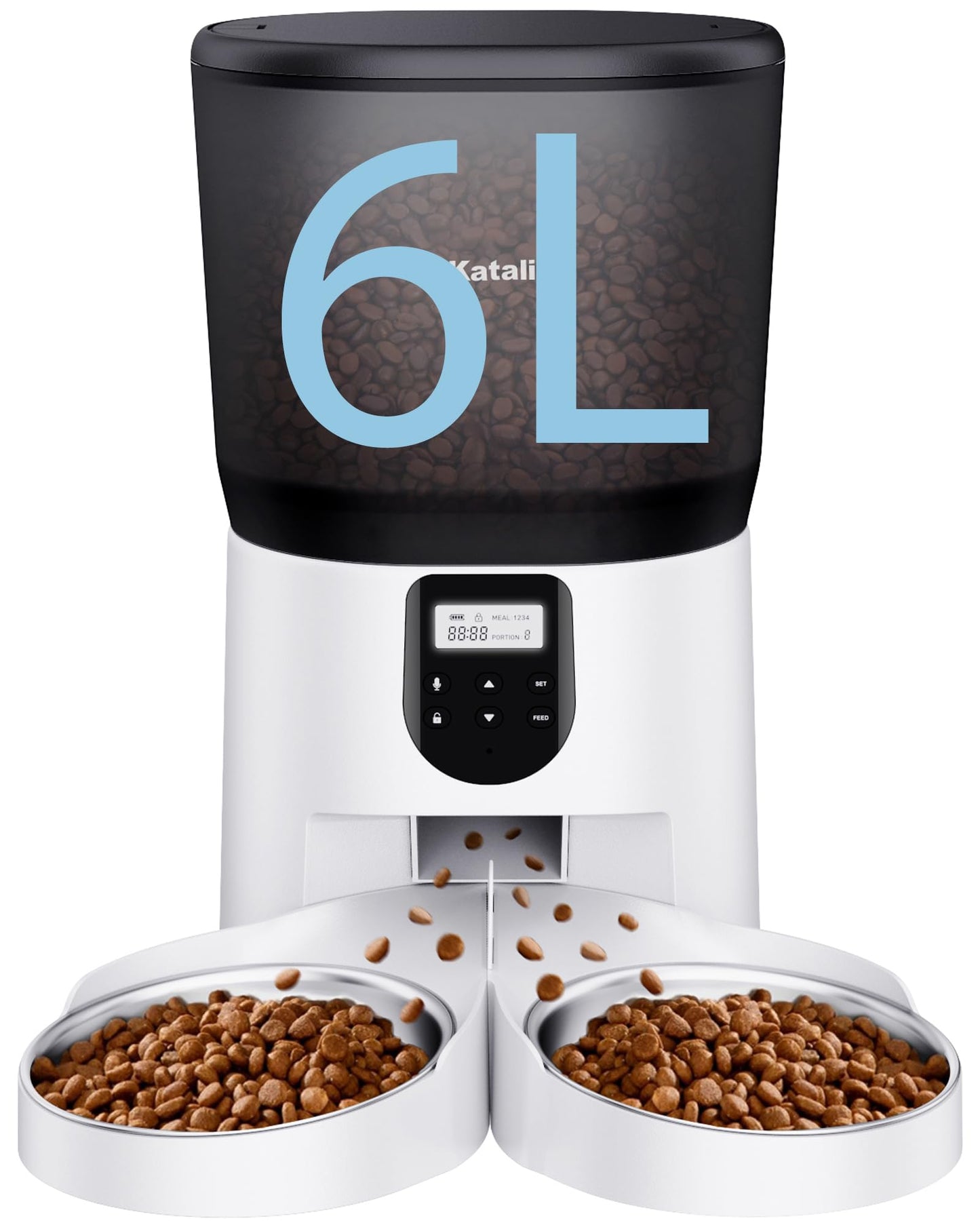 6L Automatic Pet Feeder for 2 Pets – 30 Portion Control, Voice Recording & Dual Power Backup